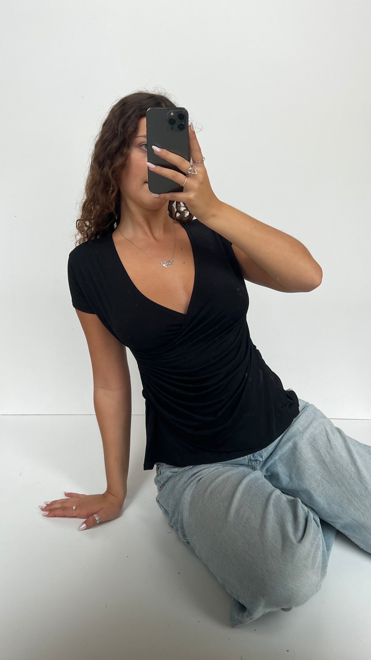 00s black babydoll top- size M