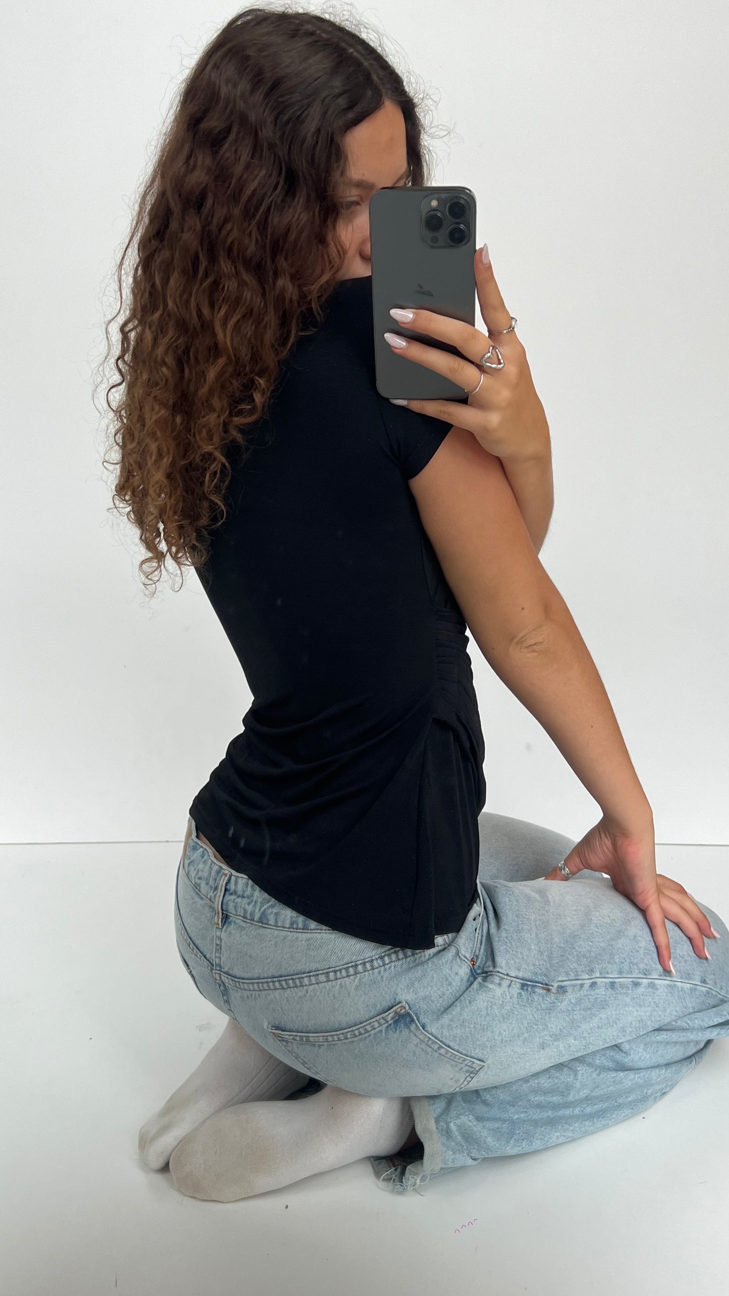 00s black babydoll top- size M