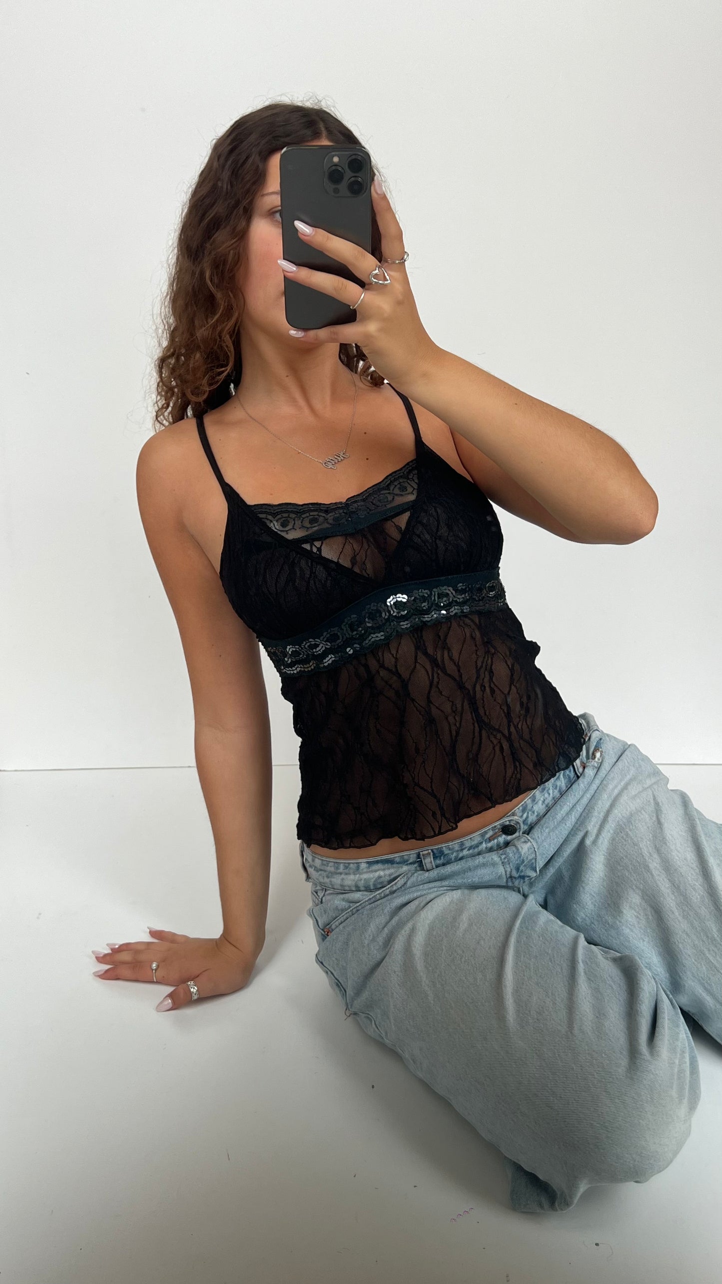 00s black lace cami- size S