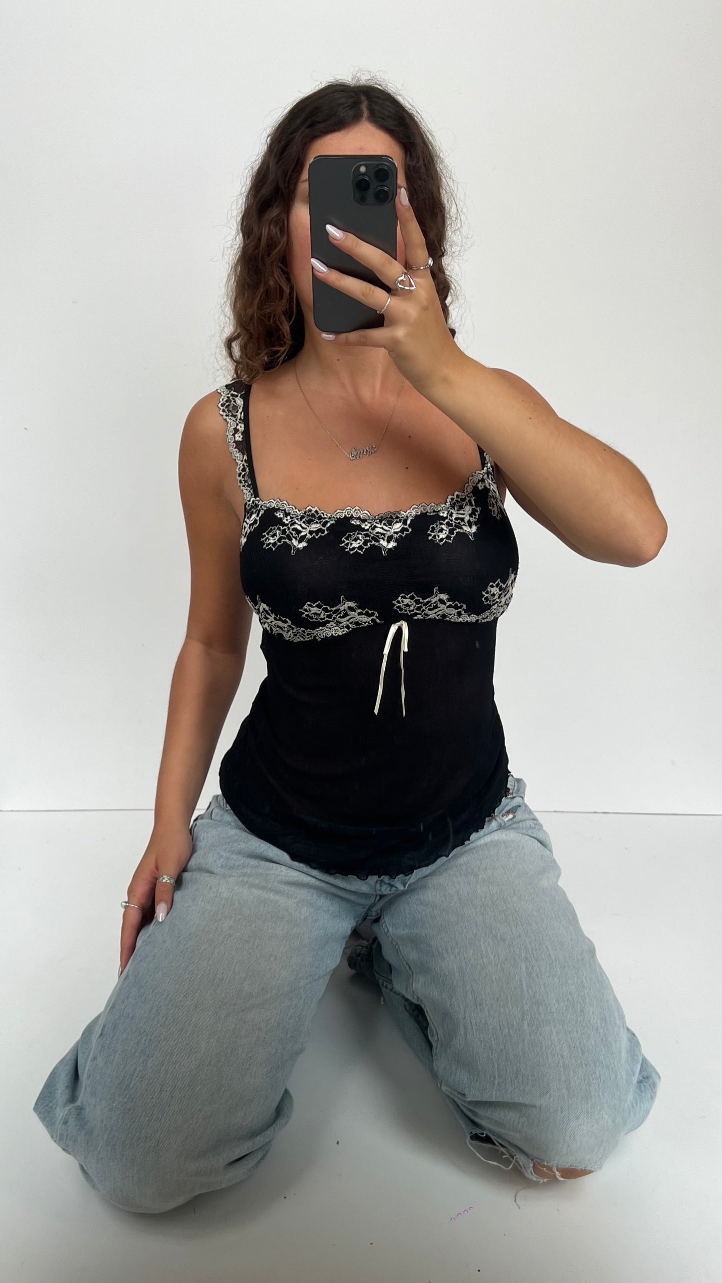 00s mesh black lace cami- size L