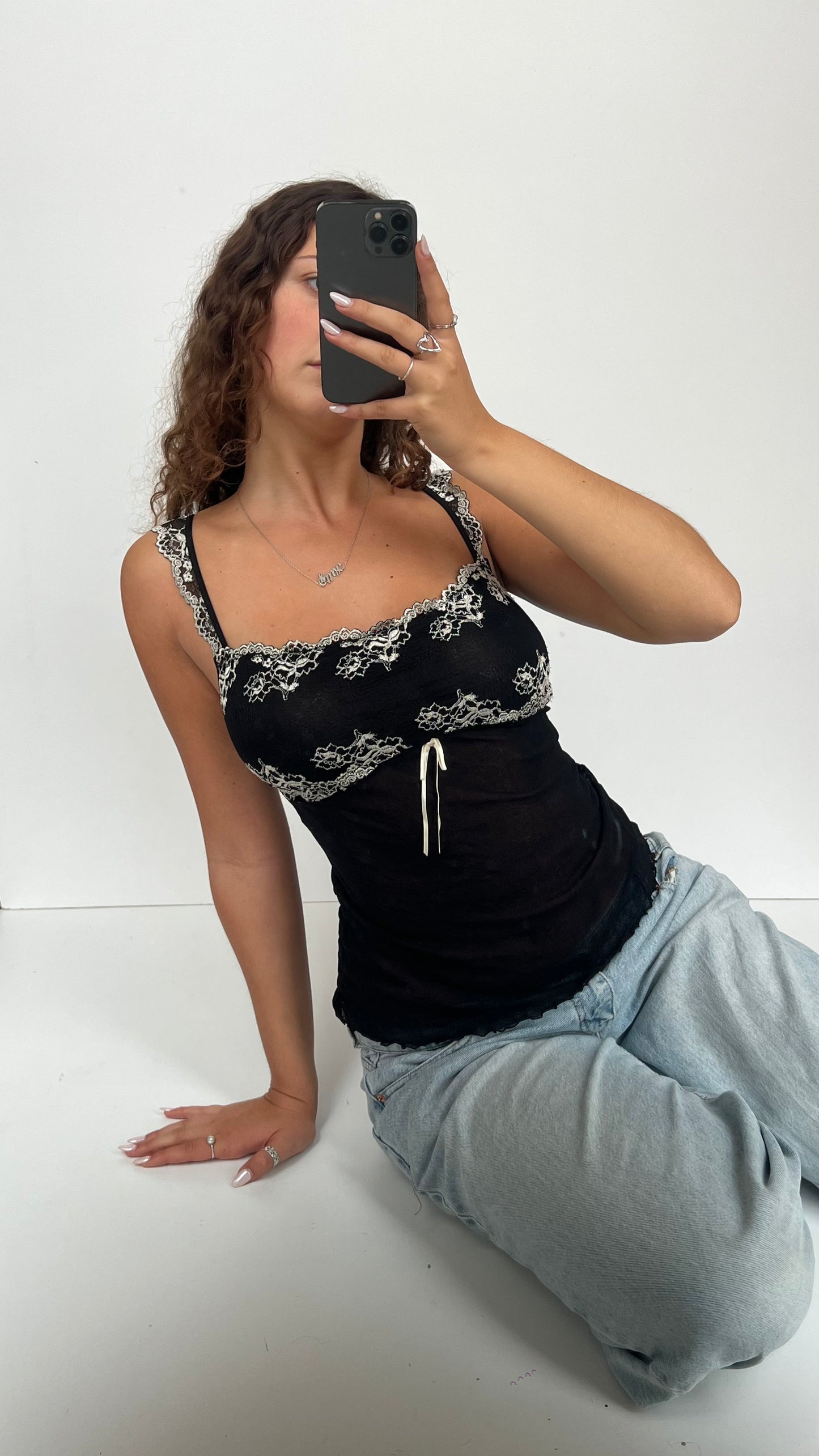 00s mesh black lace cami- size L