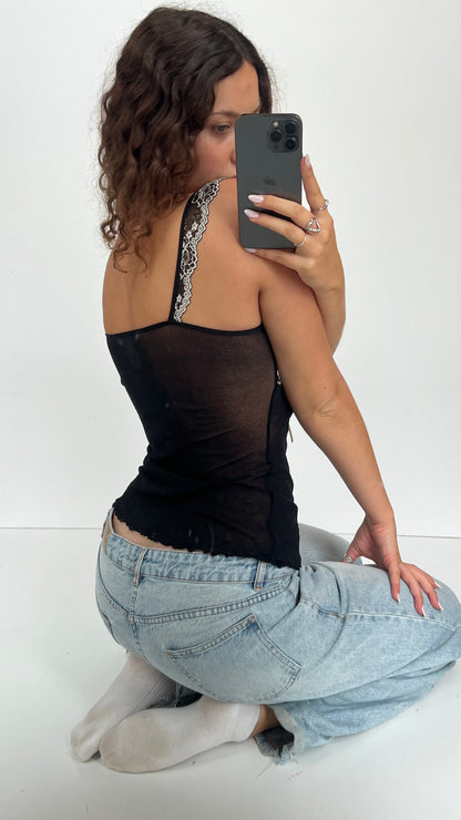 00s mesh black lace cami- size L