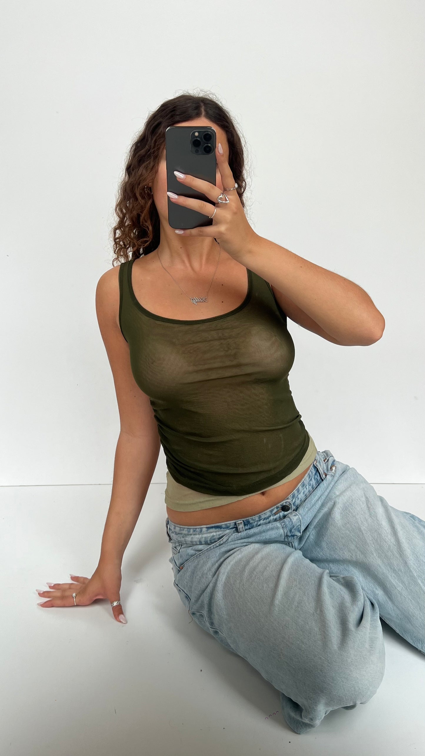 00s khaki mesh cami- size S