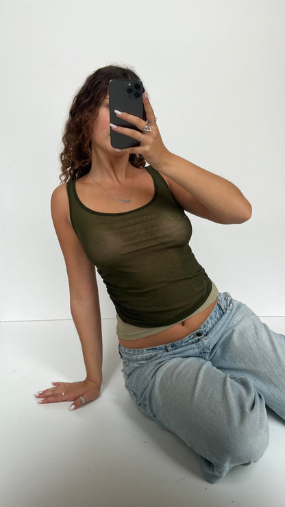 00s khaki mesh cami- size S