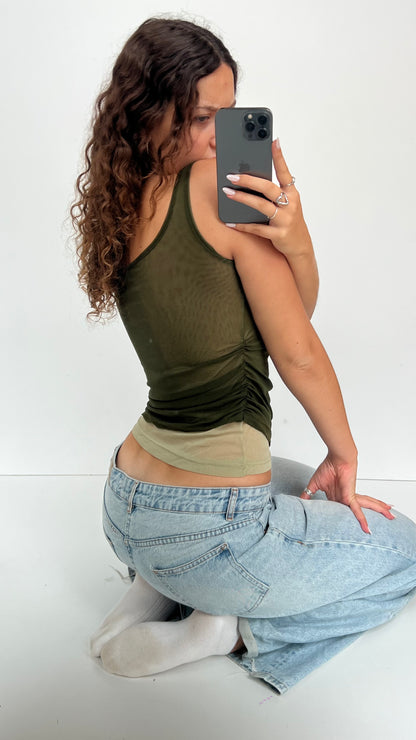 00s khaki mesh cami- size S