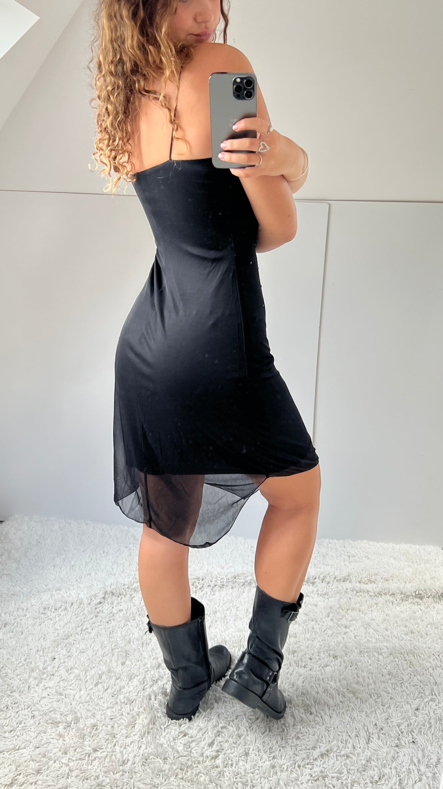 00s black mesh sequin midi dress- size M