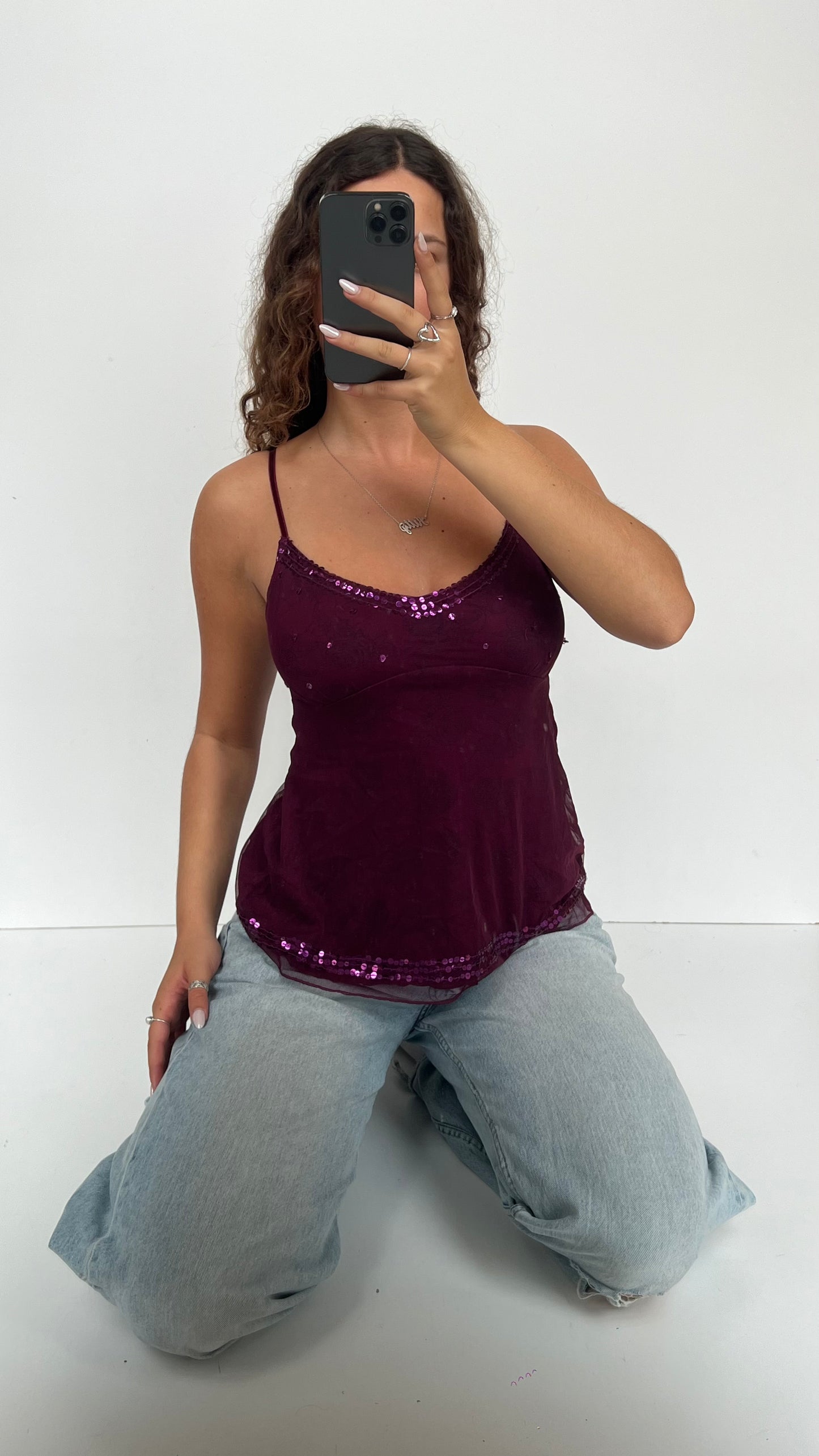 00s purple mesh sequin cami- size S