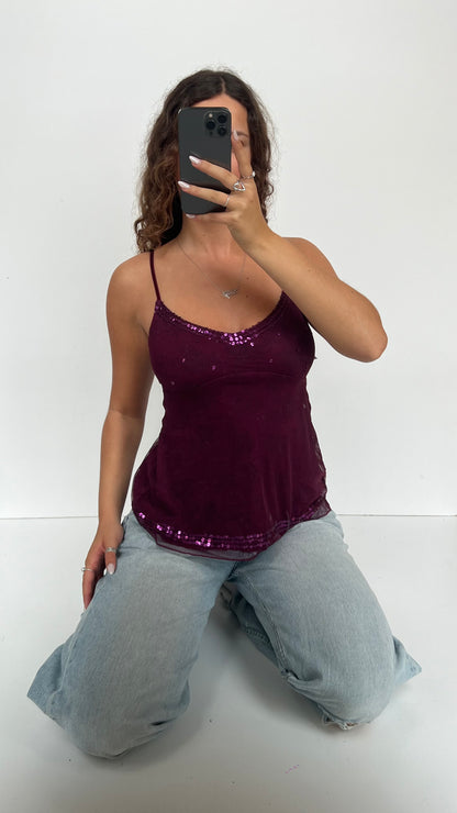 00s purple mesh sequin cami- size S