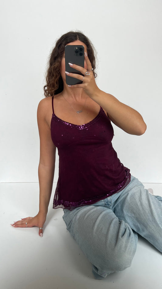 00s purple mesh sequin cami- size S