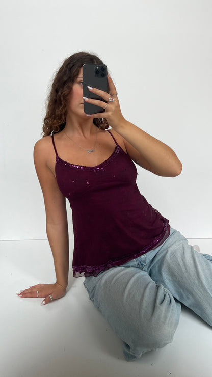 00s purple mesh sequin cami- size S