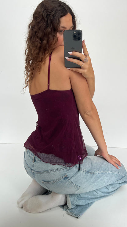 00s purple mesh sequin cami- size S