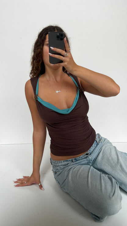 00s brown blue tank top- size M