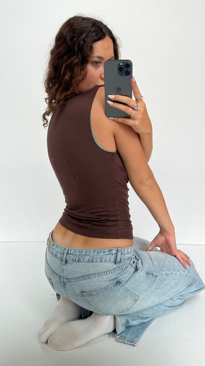 00s brown blue tank top- size M