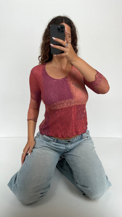00s pink lace top- size S