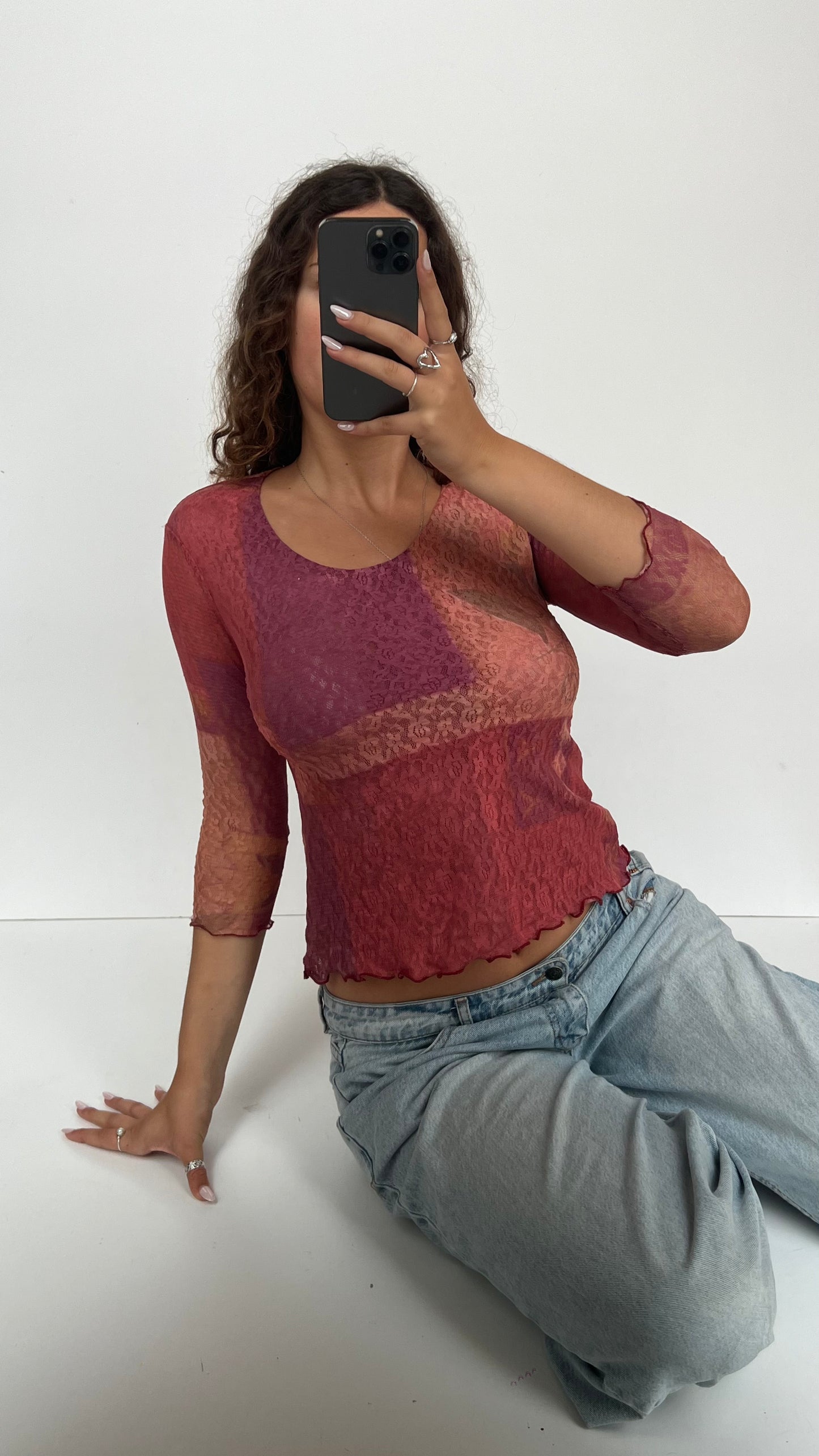 00s pink lace top- size S