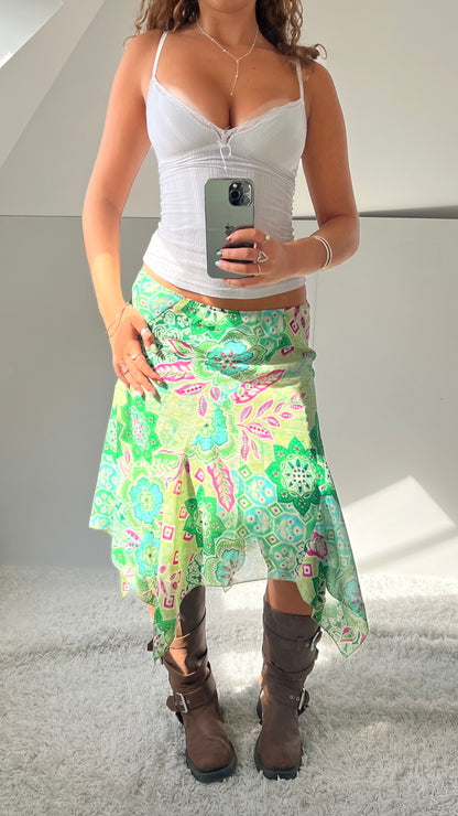 00s green mesh midi skirt- size L