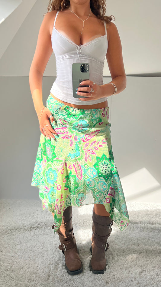 00s green mesh midi skirt- size L
