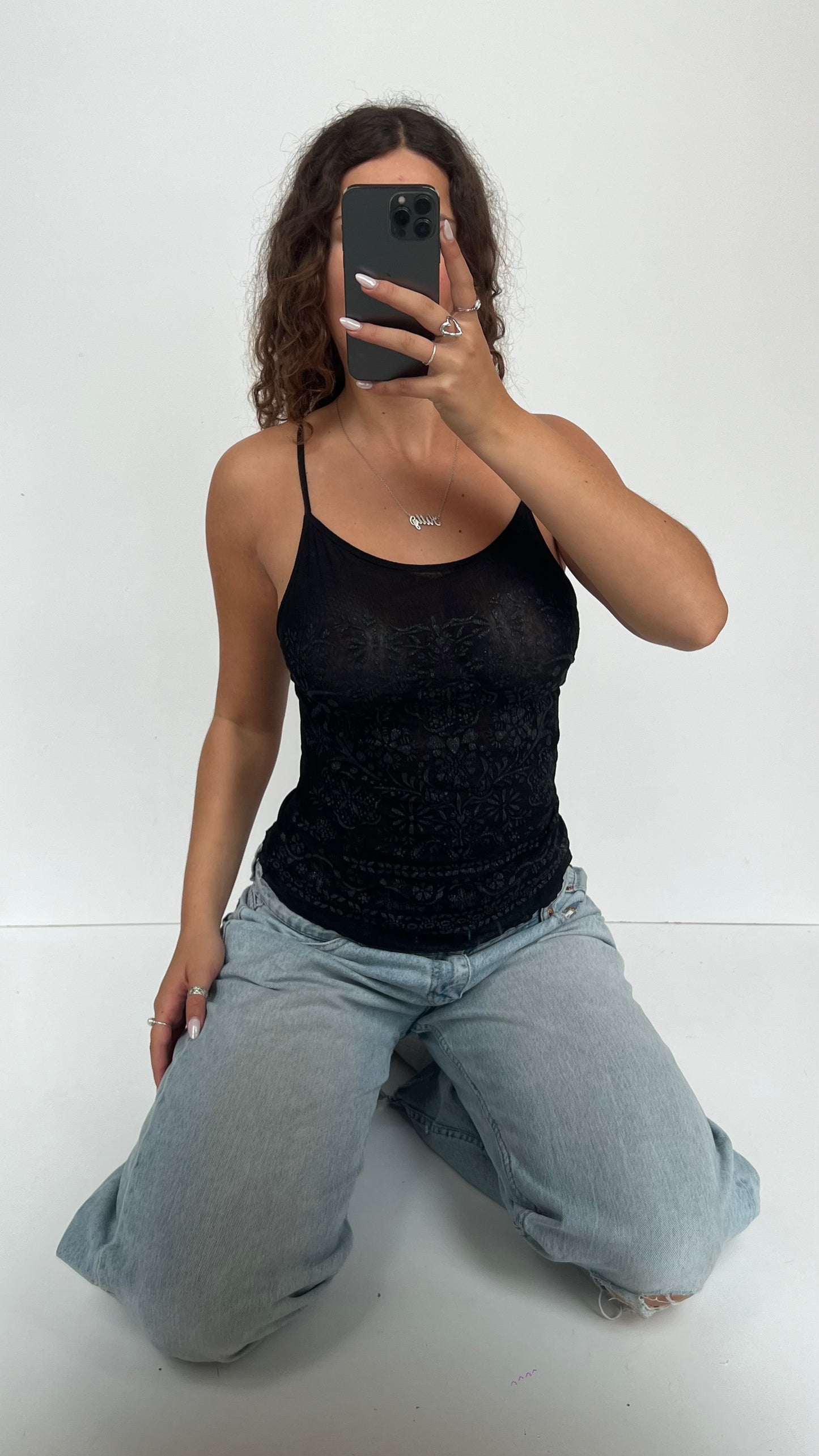 00s black glitter cami- size M