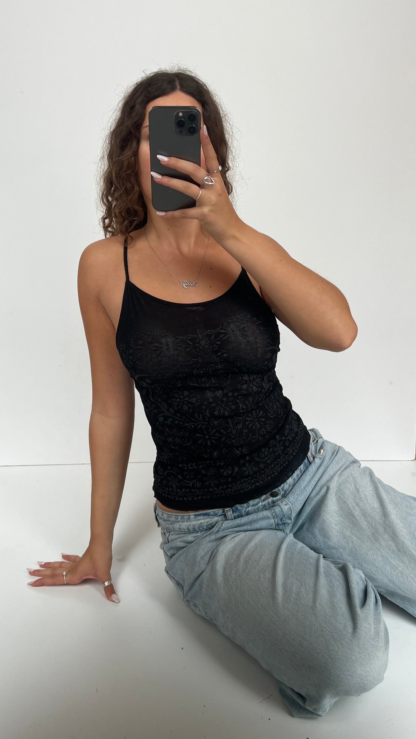 00s black glitter cami- size M