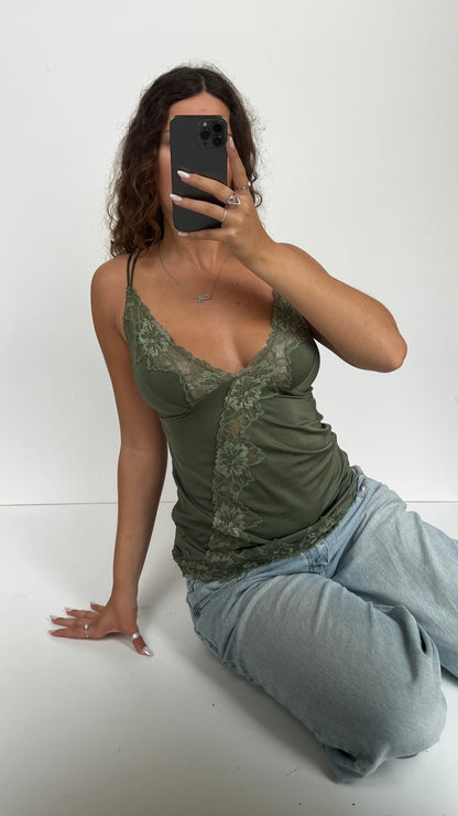 00s khaki lace cami- size L