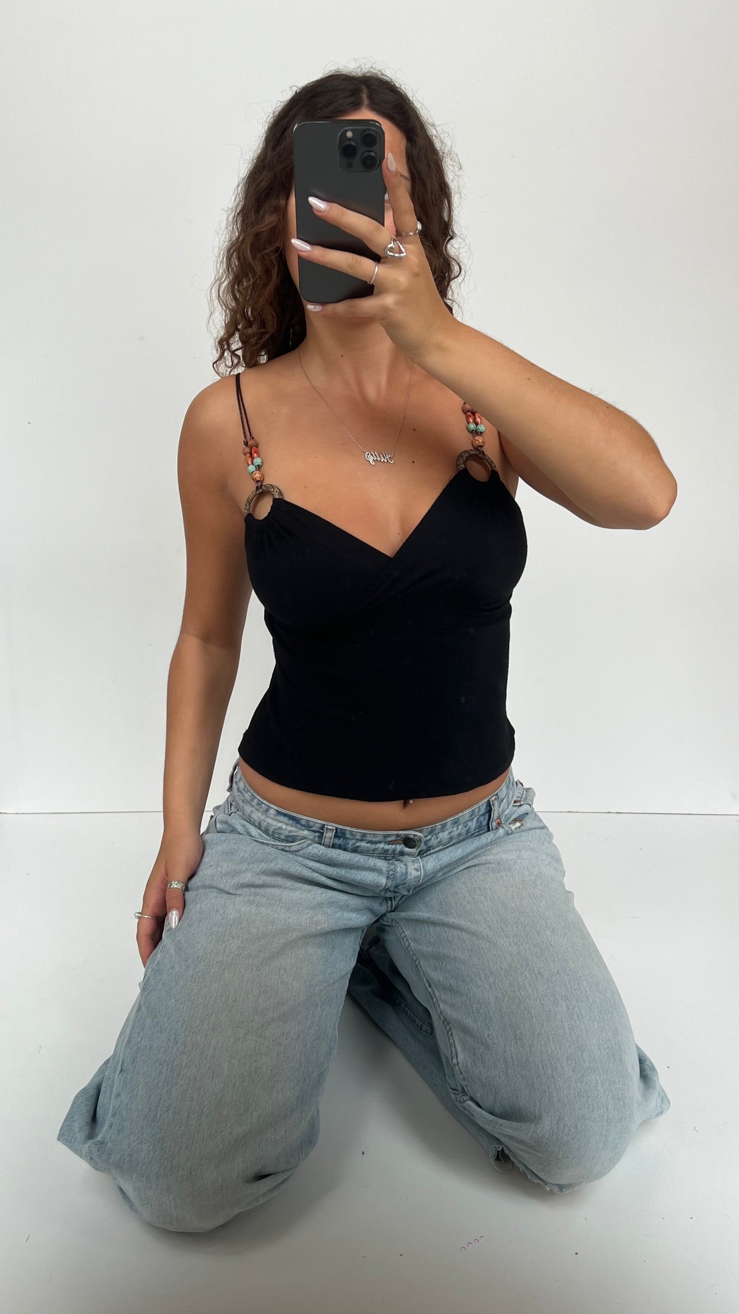 00s black beaded cami- size S