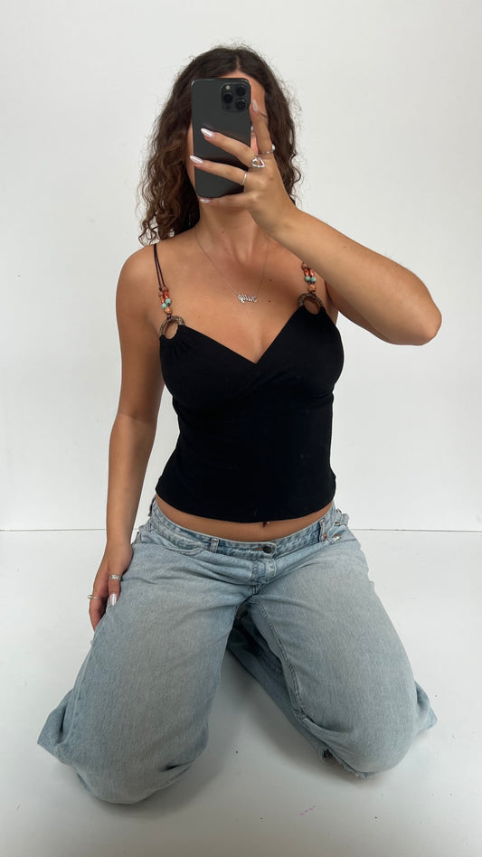 00s black beaded cami- size S