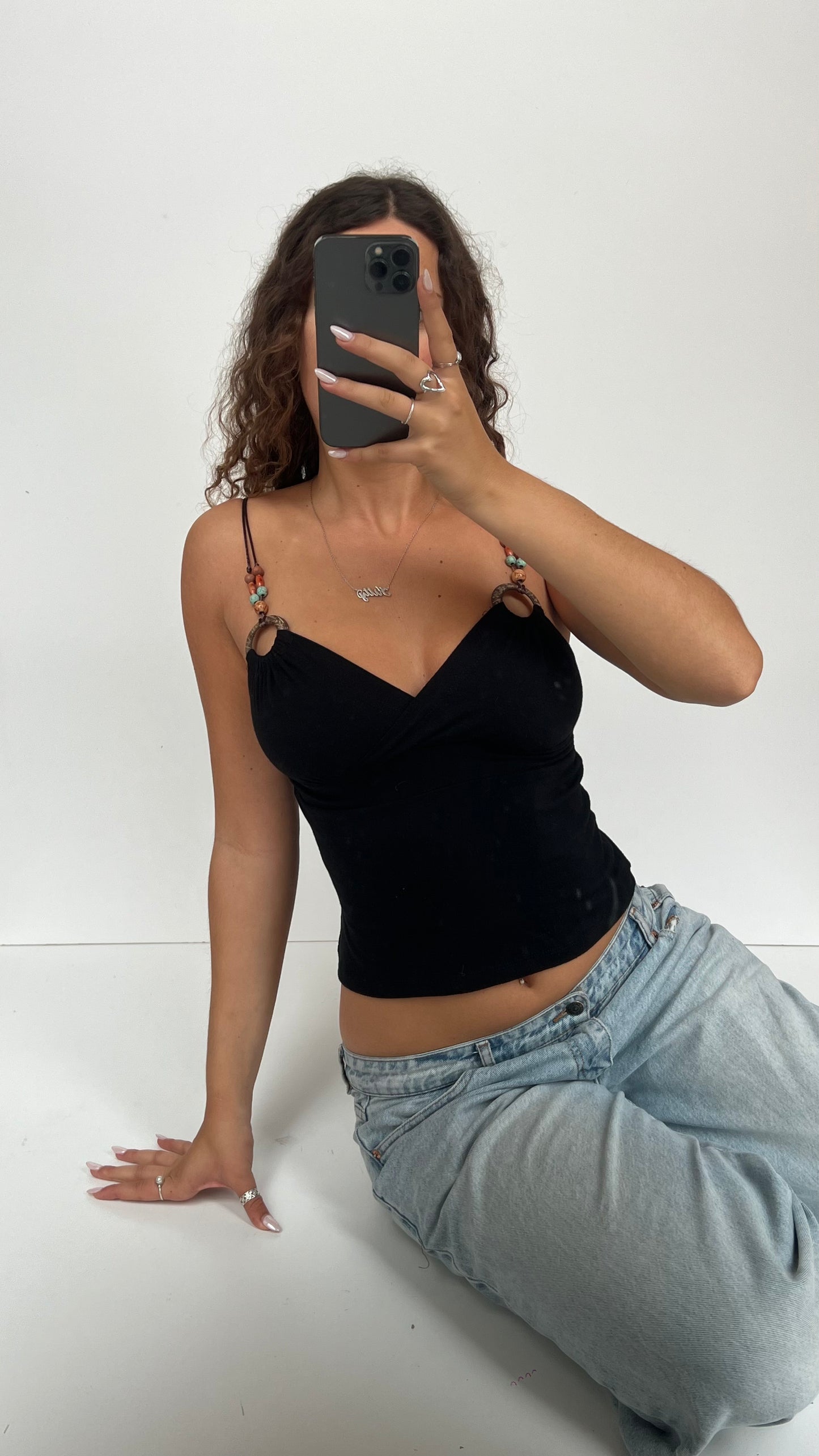 00s black beaded cami- size S