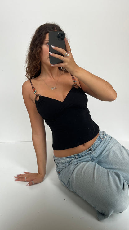 00s black beaded cami- size S