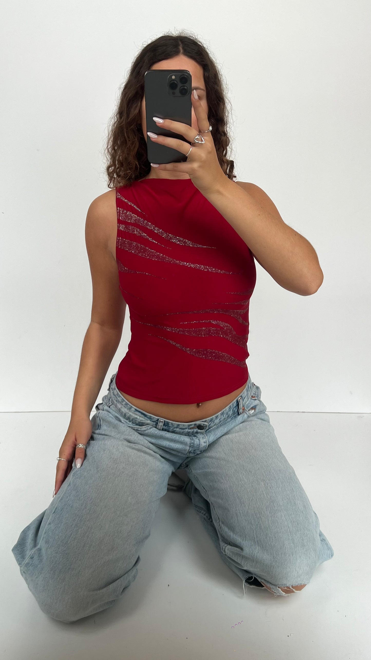 00s red glitter tank top- size S/M