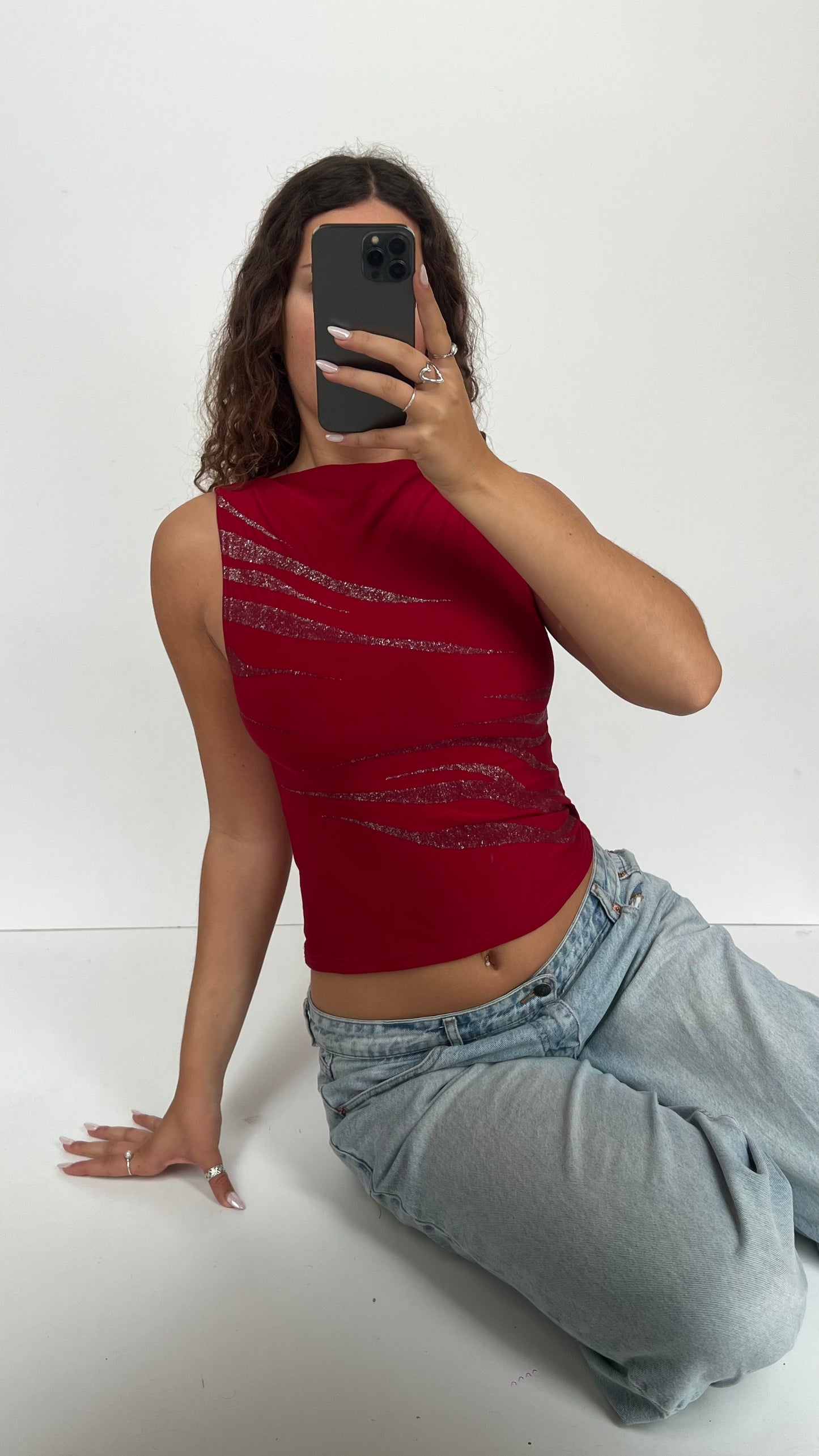 00s red glitter tank top- size S/M