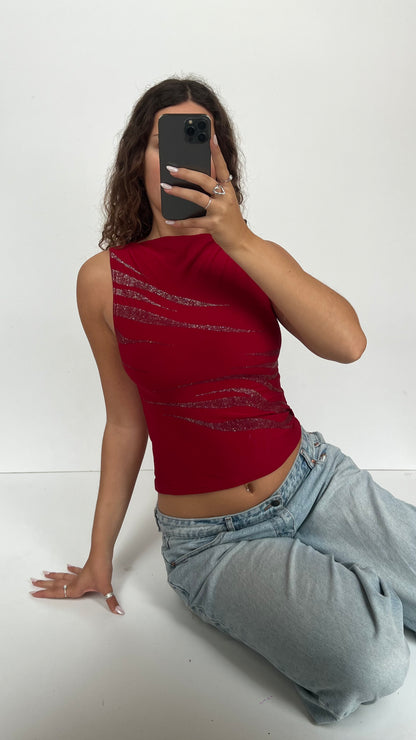 00s red glitter tank top- size S/M