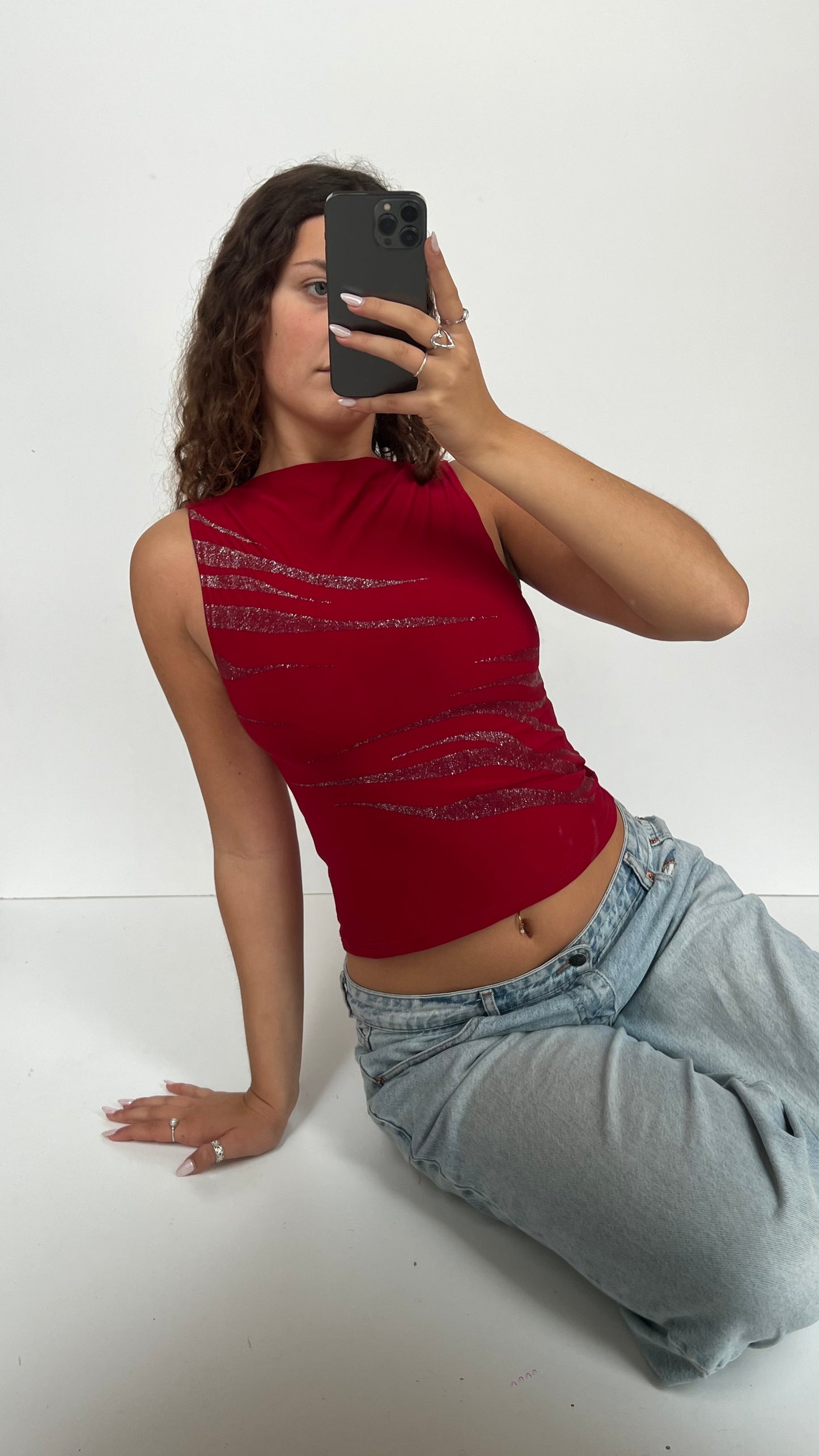 00s red glitter tank top- size S/M
