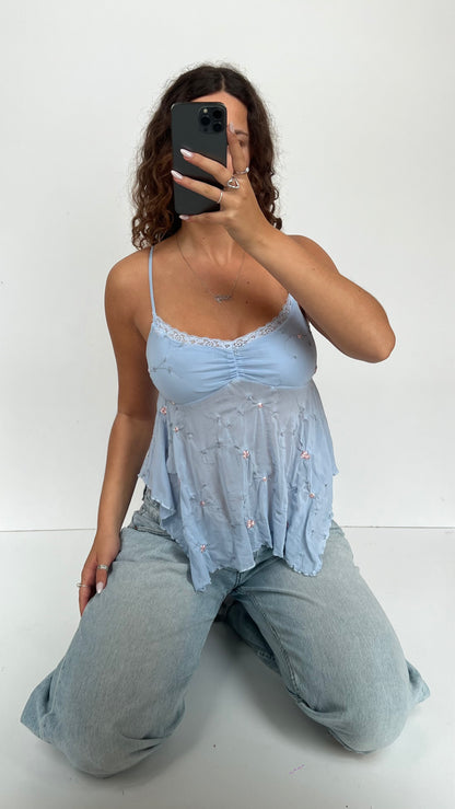 00s blue mesh babydoll cami- size S