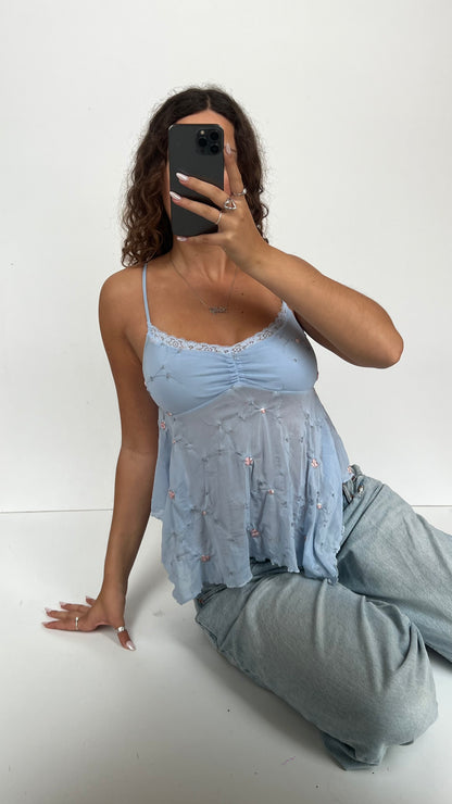 00s blue mesh babydoll cami- size S