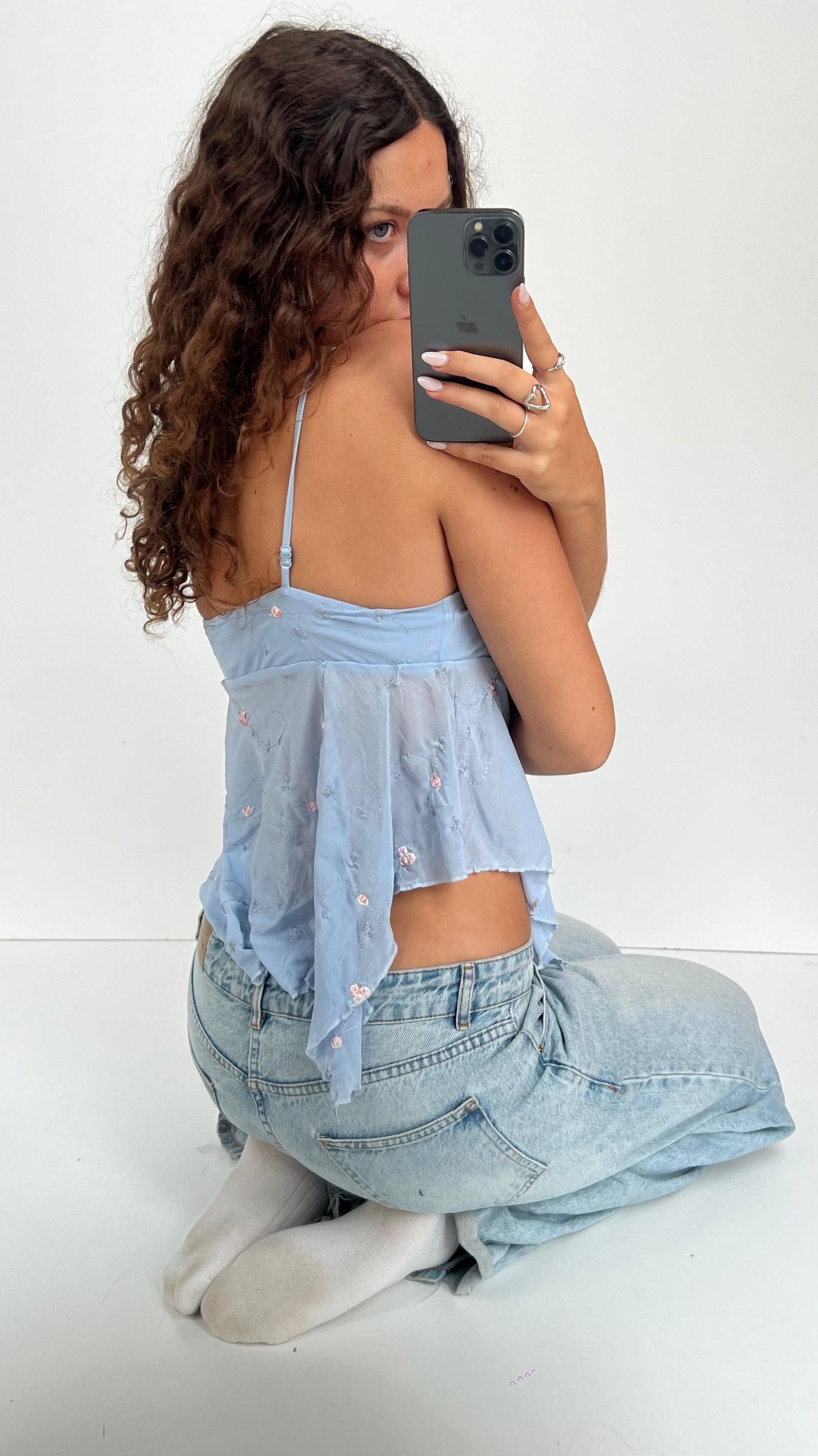 00s blue mesh babydoll cami- size S