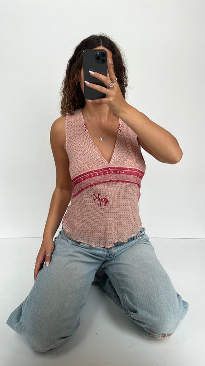 00s pink sequin tank top- size L