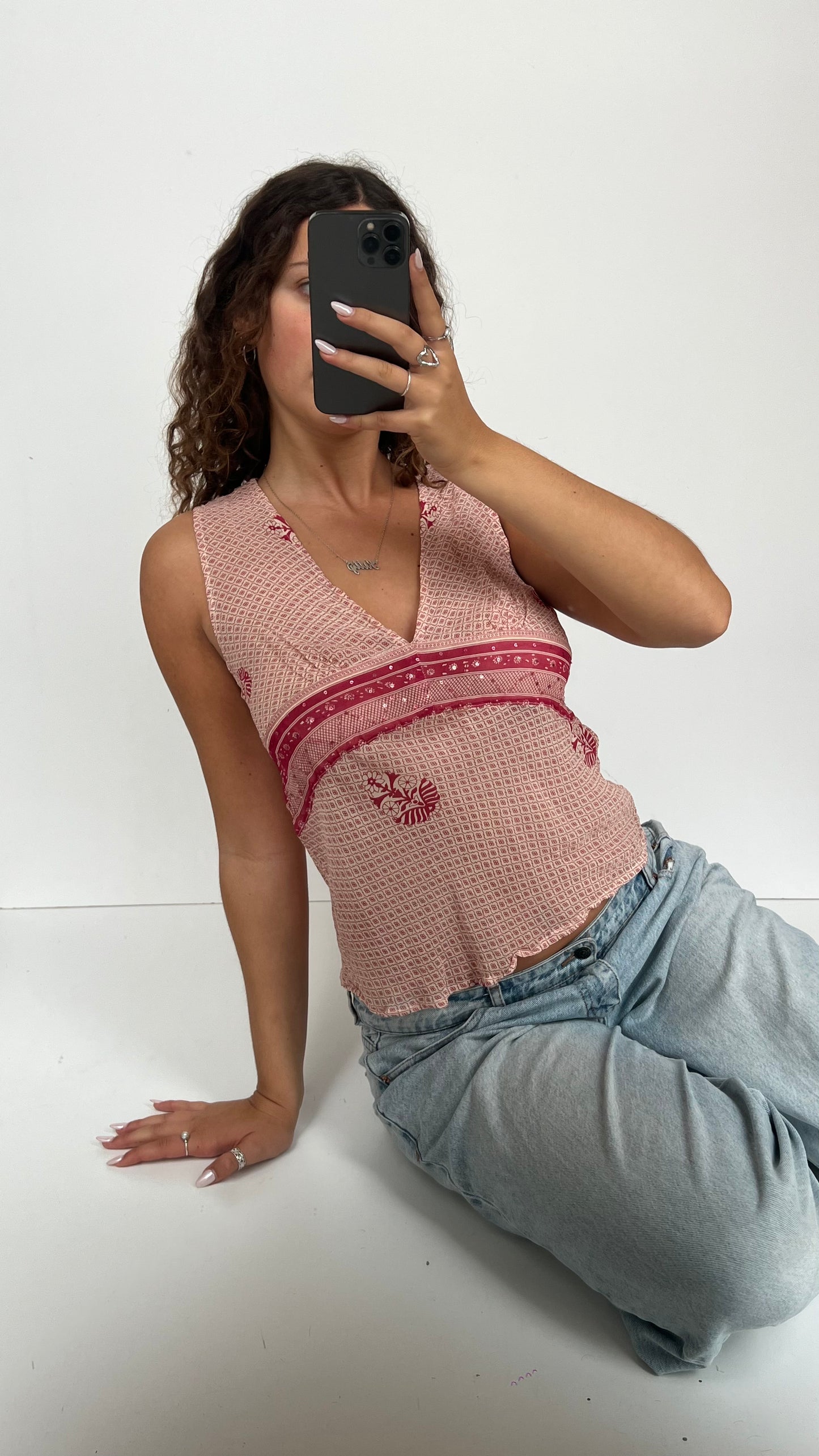 00s pink sequin tank top- size L