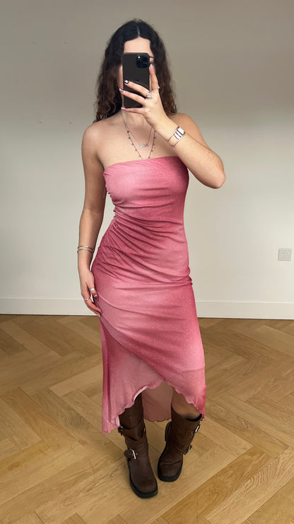 00s pink mesh glitter dress- size M