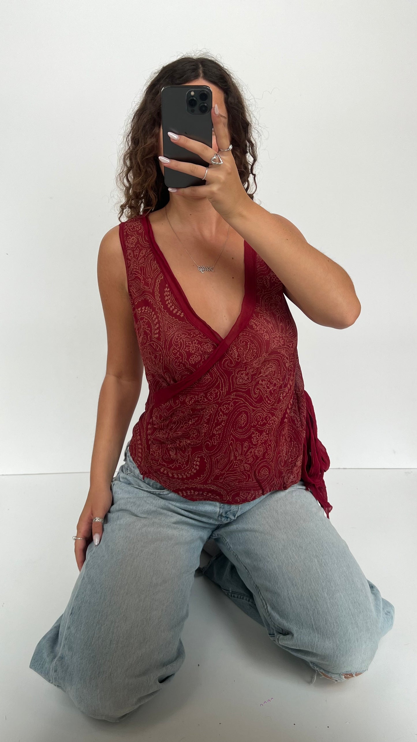00s red paisley tank top- size M/L