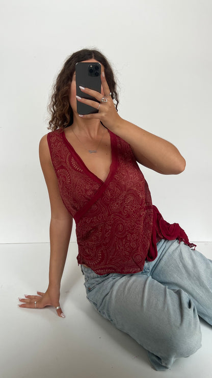 00s red paisley tank top- size M/L