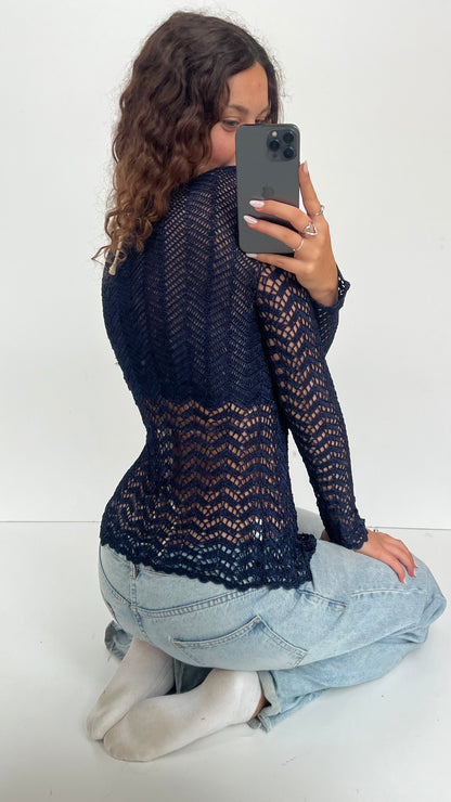 00s navy crochet top- size S