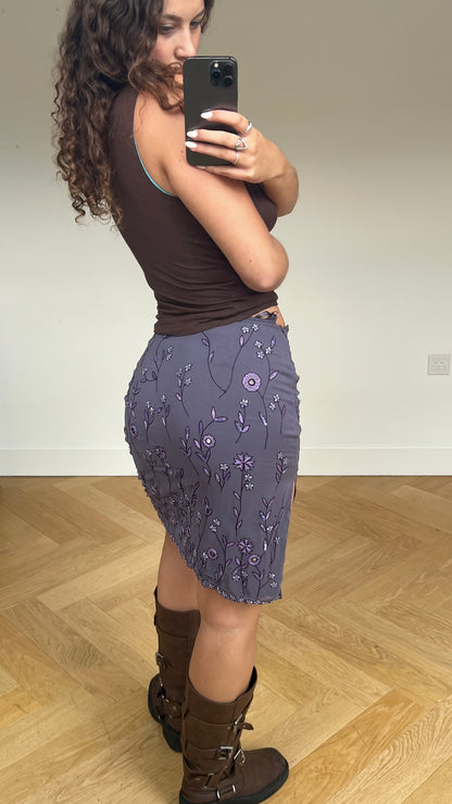 00s purple mesh beaded midi skirt- size S