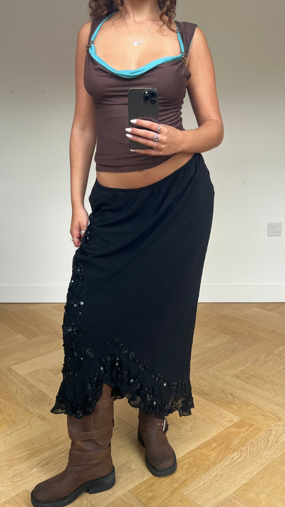 00s black sequin maxi skirt- size L