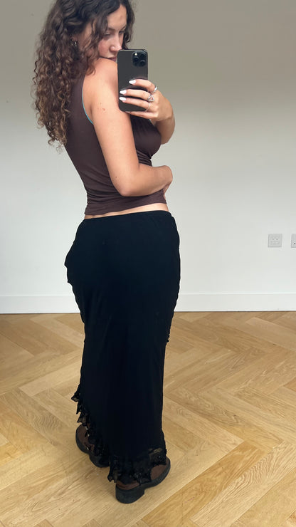 00s black sequin maxi skirt- size L