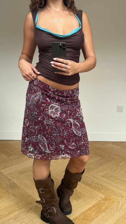 00s purple paisley midi skirt- size M