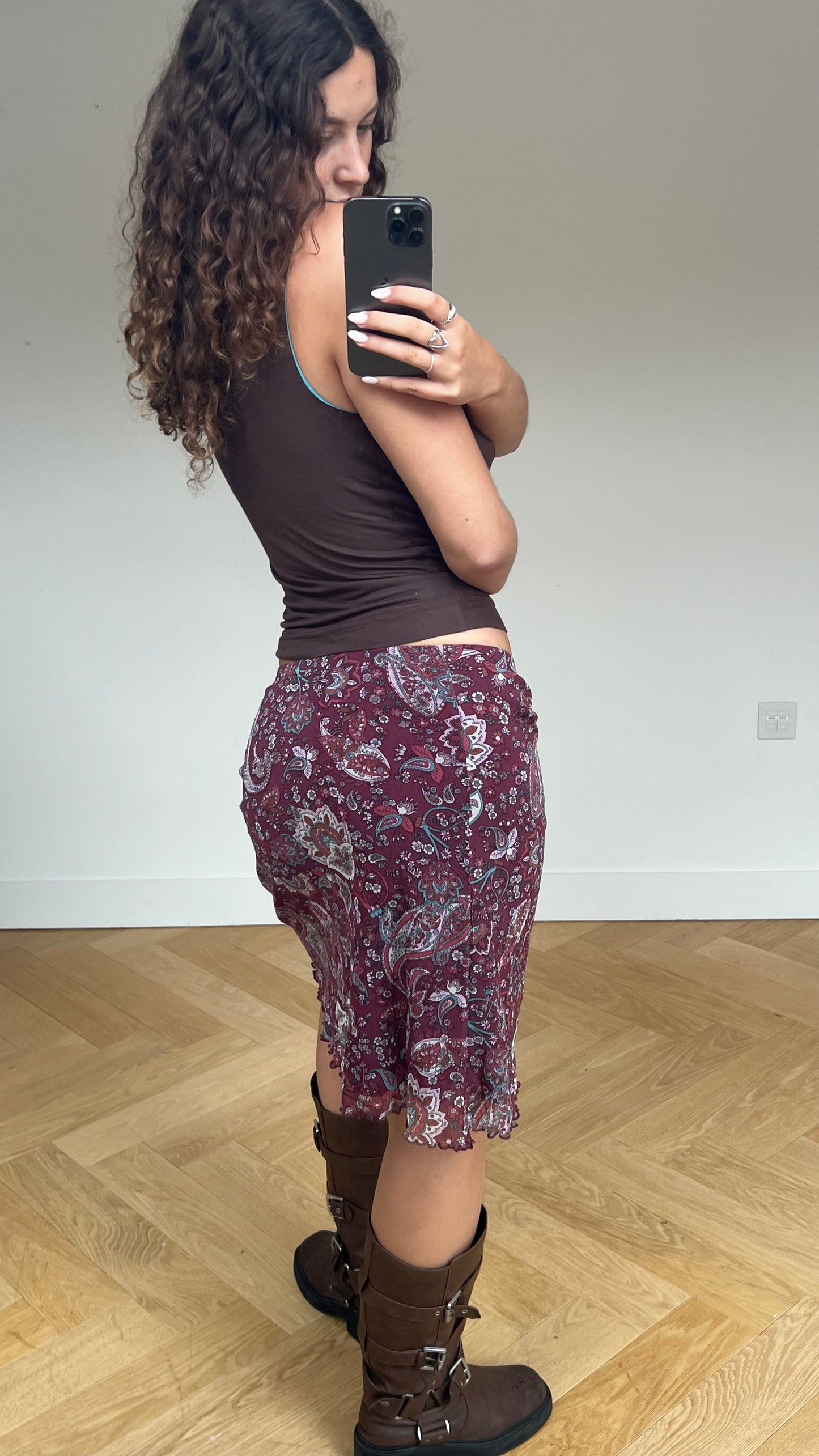 00s purple paisley midi skirt- size M