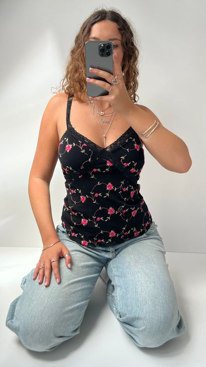 00s black floral mesh cami- size M