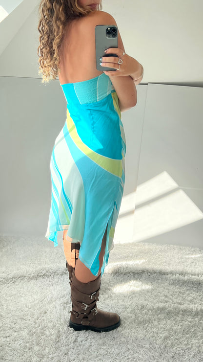 00s silk blue midi dress- size S