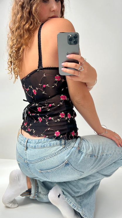 00s black floral mesh cami- size M