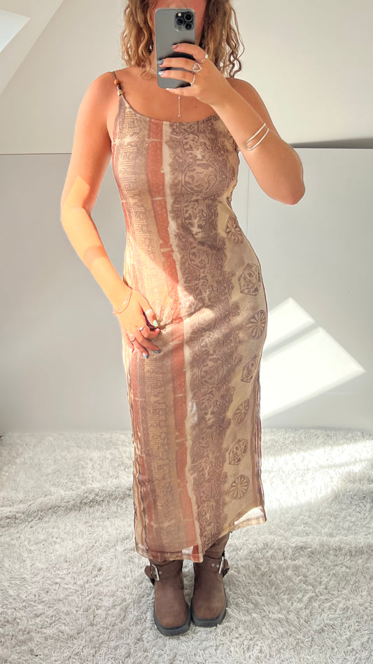 00s brown mesh maxi dress- size M